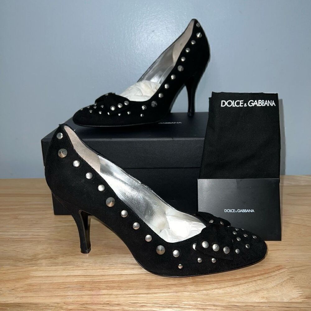 Dolce & Gabbana Chamois Suede Studs & Spike Embellishments & Toe Bow Women’s 7.5